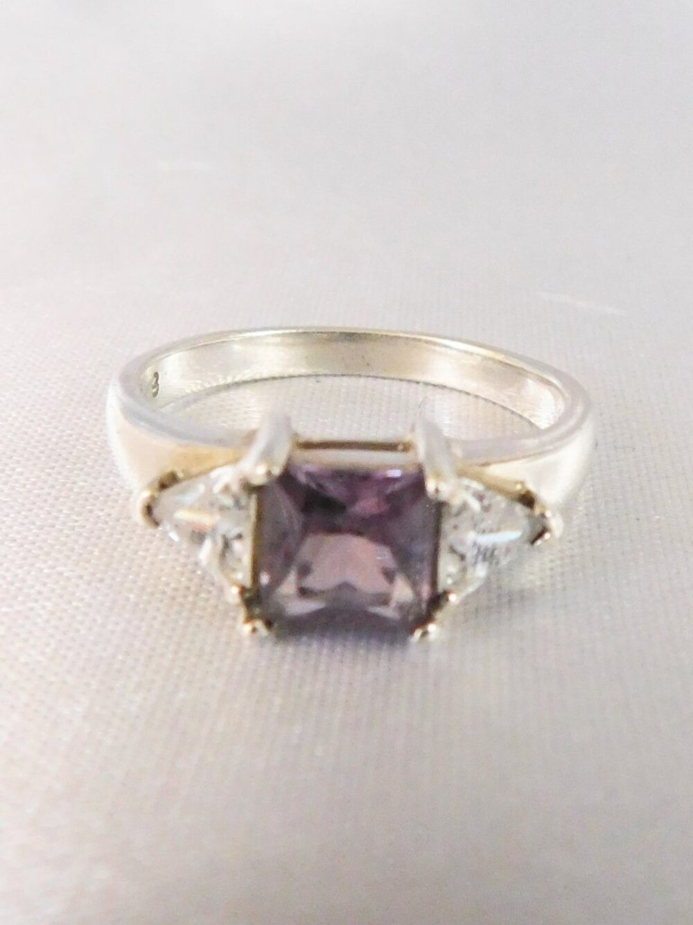 Sterling Silver Size 8.50 Amethyst and Cubic Zirconia Ring # 20727